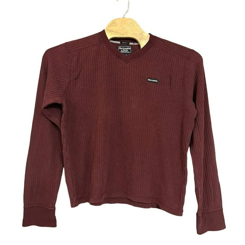 Abercrombie & Fitch Muscle Maroon Red V-Neck Pullover Sweater Mens‎ L